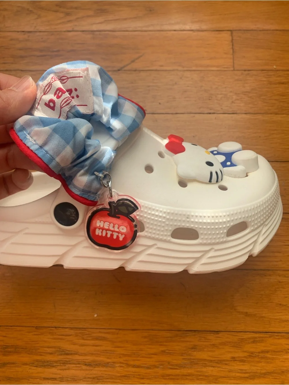 Adorable Hello Kitty Kids Croc inspired Clog Sandals with Red & Blue charms 34